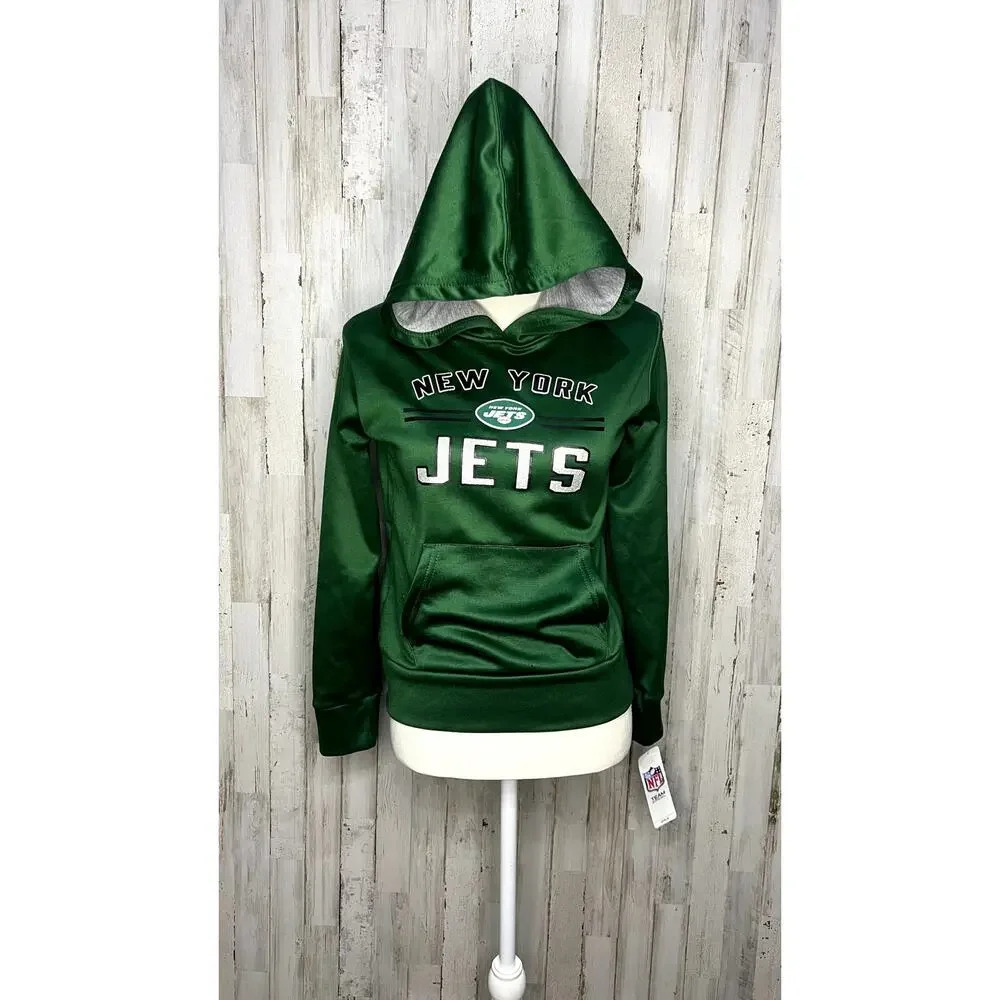 NWT New York Jets Green Girl's Sparkle Pullover Hoodie Long Sleeve Football - Picture 2 of 5